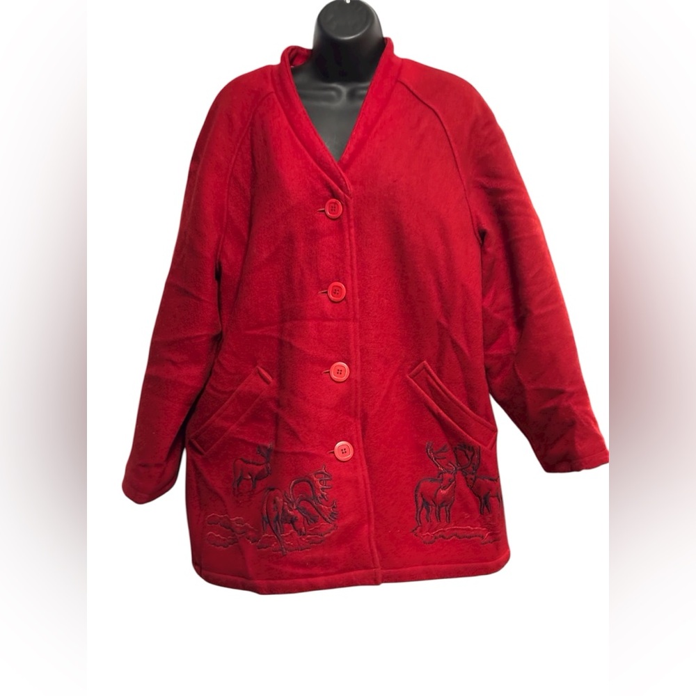 Vintage Northern Sun Wool Red Embroidered Women's Coat